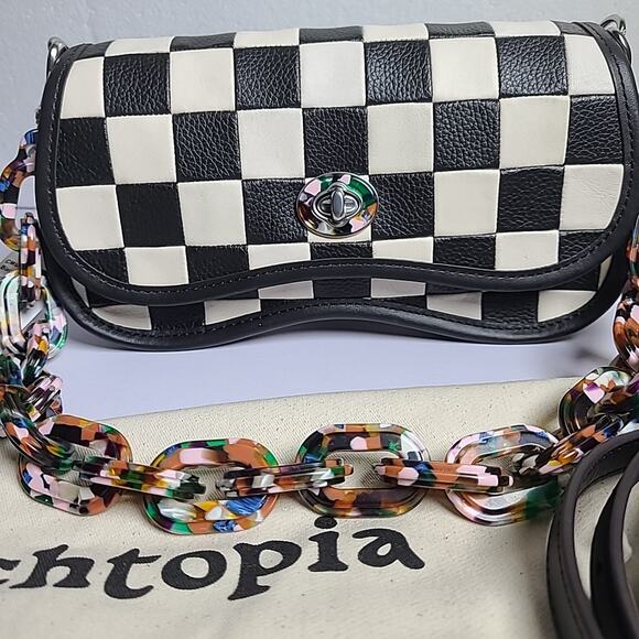 NWT Coach Coachtopia Wavy Dinky Bag In Checkerboard Upcrafted Leather Checker - Picture 2 of 8